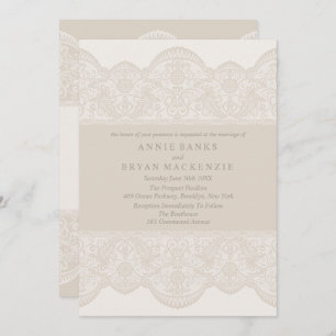 Lovely Beige Lace Wedding Invitations Kaart
