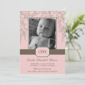Lovely Blossoms Baby Faire-part de naissance (Rose (Debout devant)