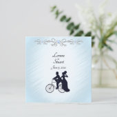 Lovely Blue Bicycle Theme Weddenschap Kaart (Staand voorkant)