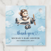 Lovely Blue Brown Teddy Bear Aviator Boy Shower Bedankjes Labels (Achterkant)