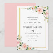 lovely blush floral frame wedding invitation (Devant / Derrière)
