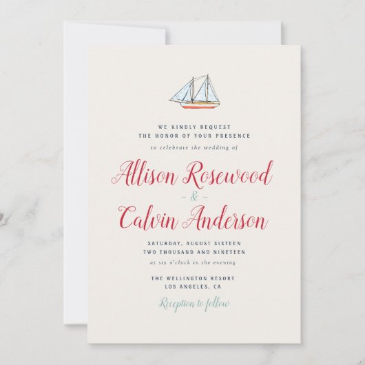 Lovely boot nautical bruiloft-uitnodiging kaart (Voorkant)