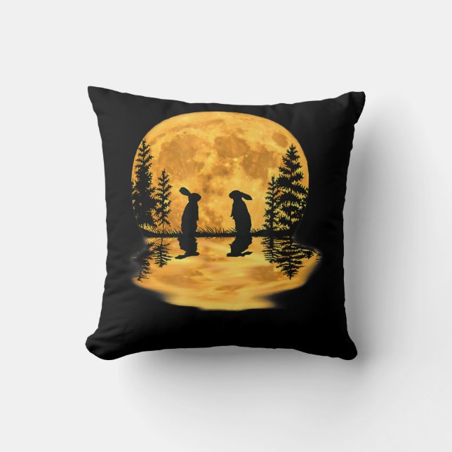Lovely Bunny Rabbit Rabbits Moon Night Sky Kussen (Voorkant)