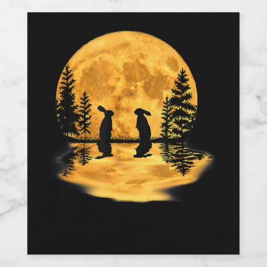 Lovely Bunny Rabbit Rabbits Moon Night Sky Wijn Etiket (Enkel label)