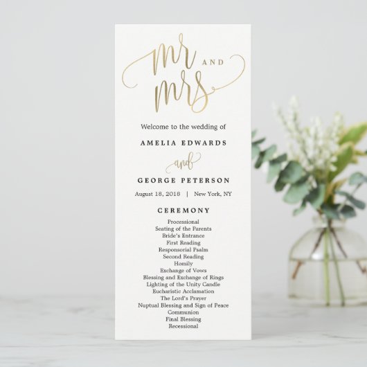 Lovely Calligraphie Programme de mariage Faux Gold (Debout devant)