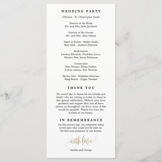 Lovely Calligraphie Programme de mariage Faux Gold (Dos)