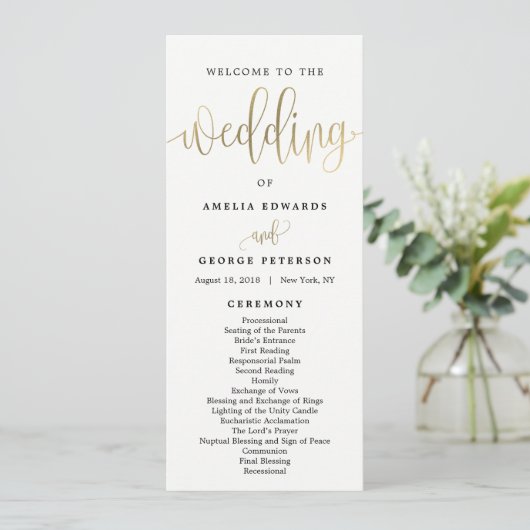 Lovely Calligraphie Programme de mariage Faux Gold (Debout devant)