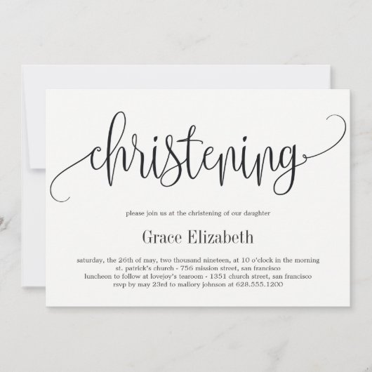 Lovely Calligraphy Christening Uitnodiging (Voorkant)