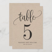 Lovely Calligraphy Table Number Card Kraft Kaart (Voorkant / Achterkant)