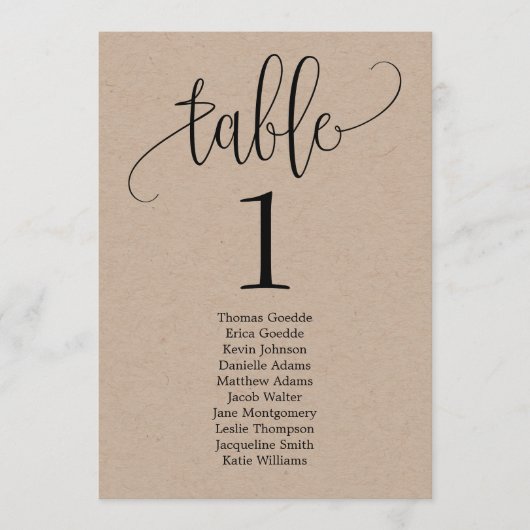 Lovely Calligraphy Table Seating Card Menu (Voorkant)