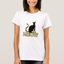Lovely Cat - Vanille Geel ‘MEOW’ Kattensilhouet T-shirt