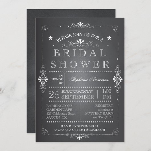 Lovely Chalkboard Bridal Shower Uitnodiging (Voorkant / Achterkant)