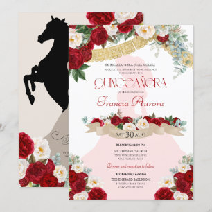 Lovely Charro Elegant Red White Floral Quinceañera Kaart