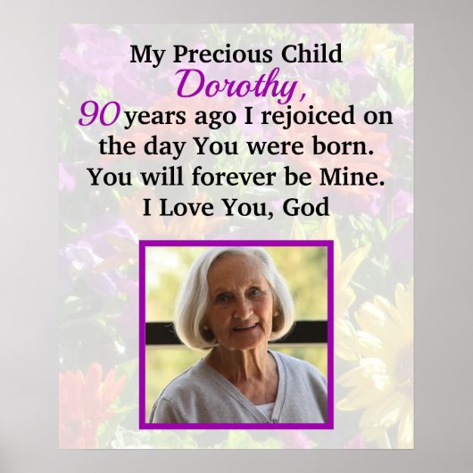LOVELY CHRISTELIJK GEPERSONALISEERDE 90E BIRTHDAY POSTER (Voorkant)