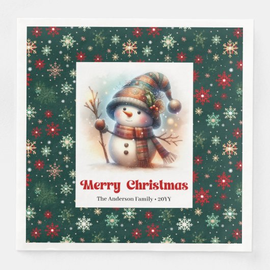 Lovely Christmas Snowman Napkins Editable Custom  Servet (Voorkant)