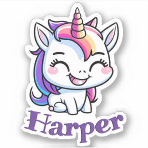 Lovely Custom Name en Joyful Happy Unicorn Sticker