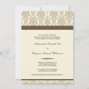 Lovely Damask Wedding Invitation (chocolade/crème) Kaart