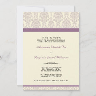 Lovely Damask Wedding Invitation (lila/crème) Kaart