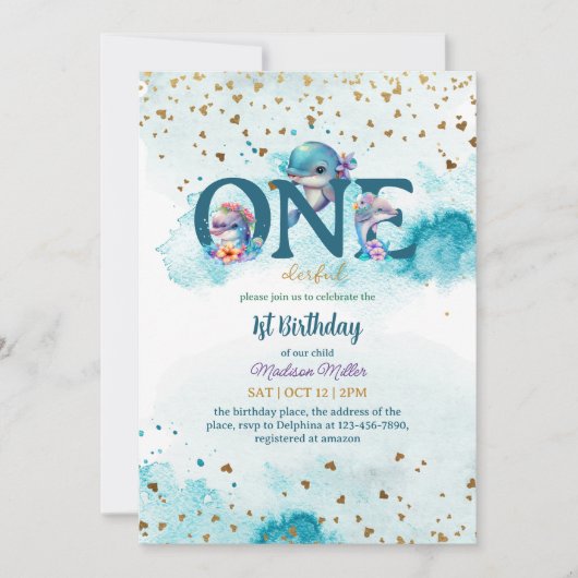 Lovely Dolphin Cute Baby Girl, eerste verjaardag I Kaart (Voorkant)