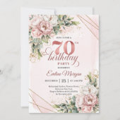 Lovely Dusty Pink Boho Floral 70th Birthday Invite Kaart (Voorkant)
