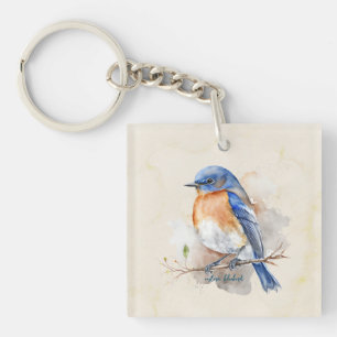 Lovely Eastern Bluebird Oranje Blue Waterverf Sleutelhanger