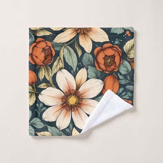 Lovely Fall Bloom Sage Terracotta Name Bath Towels (Gant de toilette)