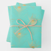 Lovely Feathers Blue Turquoise en Golden Inpakpapier Vel (In situ)