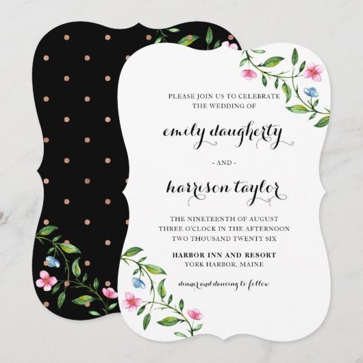 Lovely Floral and Stippen Wedding Kaart (Voorkant / Achterkant)