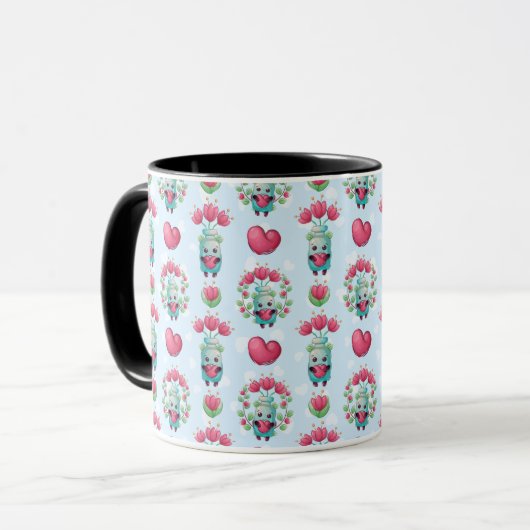 Lovely Floral Mason Jar Hearts Pattern Mok (Voorkant links)