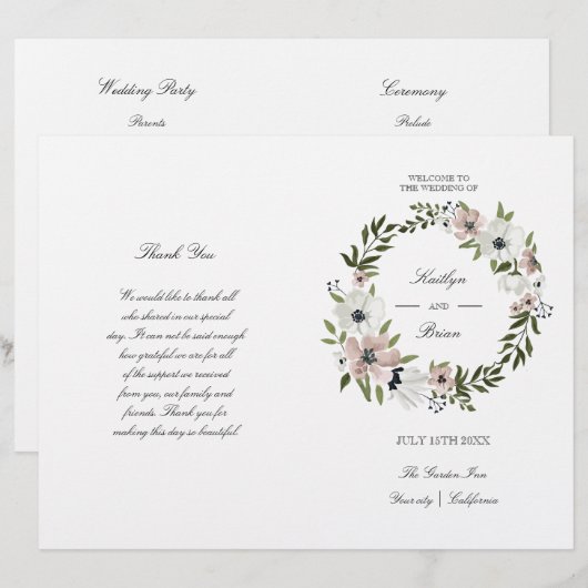 Lovely Floral - programme de mariage (Devant / Derrière)