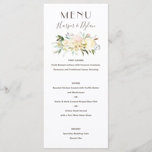 Lovely Florals | Waterverf bruiloft Menu (Voorkant)