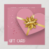 Lovely Gold Bow Pink Heart Boîte à cadeaux Carte c (Devant / Derrière)