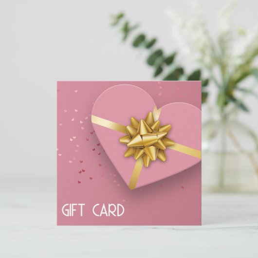 Lovely Gold Bow Pink Heart Boîte à cadeaux Carte c (Debout devant)