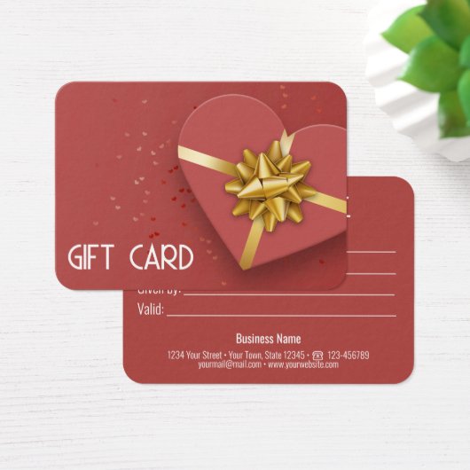 Lovely Gold Bow Red Heart Boîte à cadeaux Carte ca (Bureau)