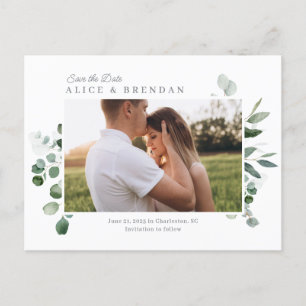Lovely Green Wedding Enregistrer La Date Carte Pos