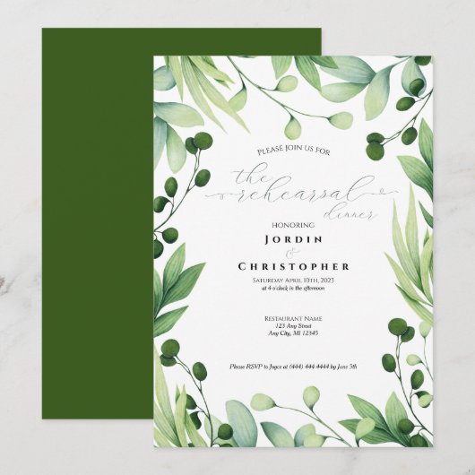Lovely Greenery Rehearsal Dinner Invitation Kaart (Voorkant / Achterkant)