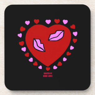 Lovely Heart Kisses Hard Dessous de verre en plast
