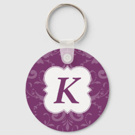 Lovely Labels Paars Damask Custom Initiaal Sleutelhanger