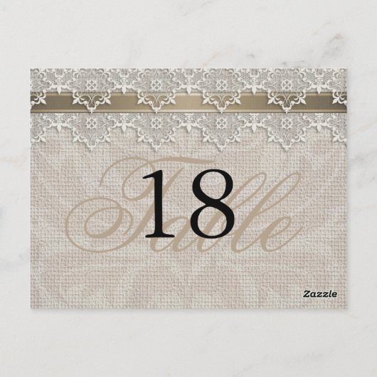 Lovely Lace & Burlap Chic Numéro de table PostCard (Dos)