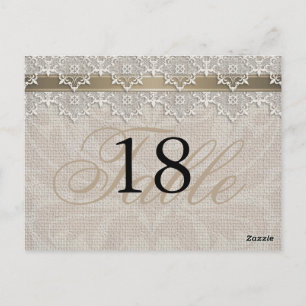 Lovely Lace & Burlap Chic Numéro de table PostCard