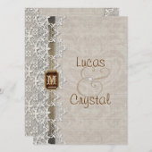 Lovely Lace & Burlap Chic Wedding Invitation Kaart (Voorkant / Achterkant)