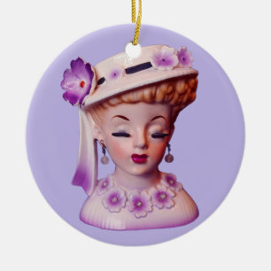 Lovely Lady Head Vase Purple Flowers uit de jaren  Keramisch Ornament