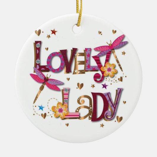 LOVELY LADY/MERRY CHRISTMAS OP ANDERE ZIJDE KERAMISCH ORNAMENT (Voorkant)