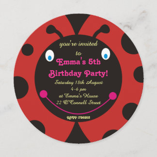 Lovely Ladybug Birthday Party Round Invitations Kaart