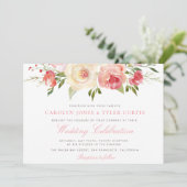 Lovely lente peach floral bruiloft uitnodiging (Staand voorkant)