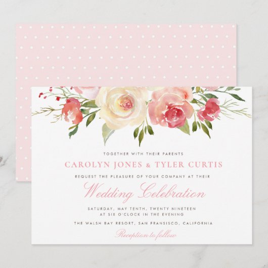 Lovely lente peach floral bruiloft uitnodiging (Voorkant / Achterkant)