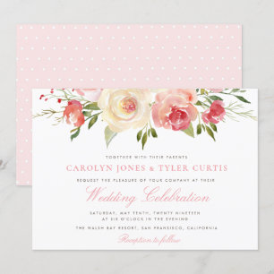 Lovely lente peach floral bruiloft uitnodiging