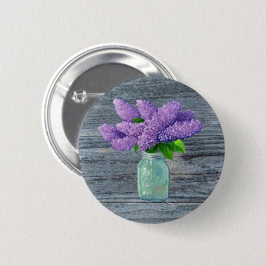 Lovely Lilacs in Rustic Mason Jar Ronde Button 5,7 Cm (Voorkant /achterkant)