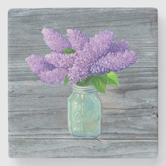 Lovely Lilacs in Rustic Mason Jar Stenen Onderzetter (Voorkant)