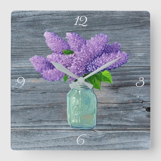 Lovely Lilacs in Rustic Mason Jar Vierkante Klok (Voorkant)